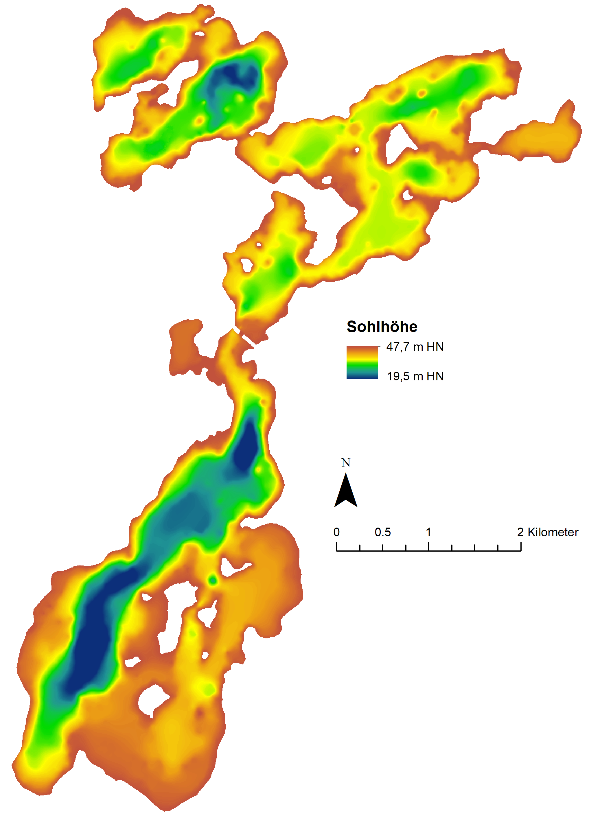 Kartograpische Darstellung des Tiefenprofils eines Sees